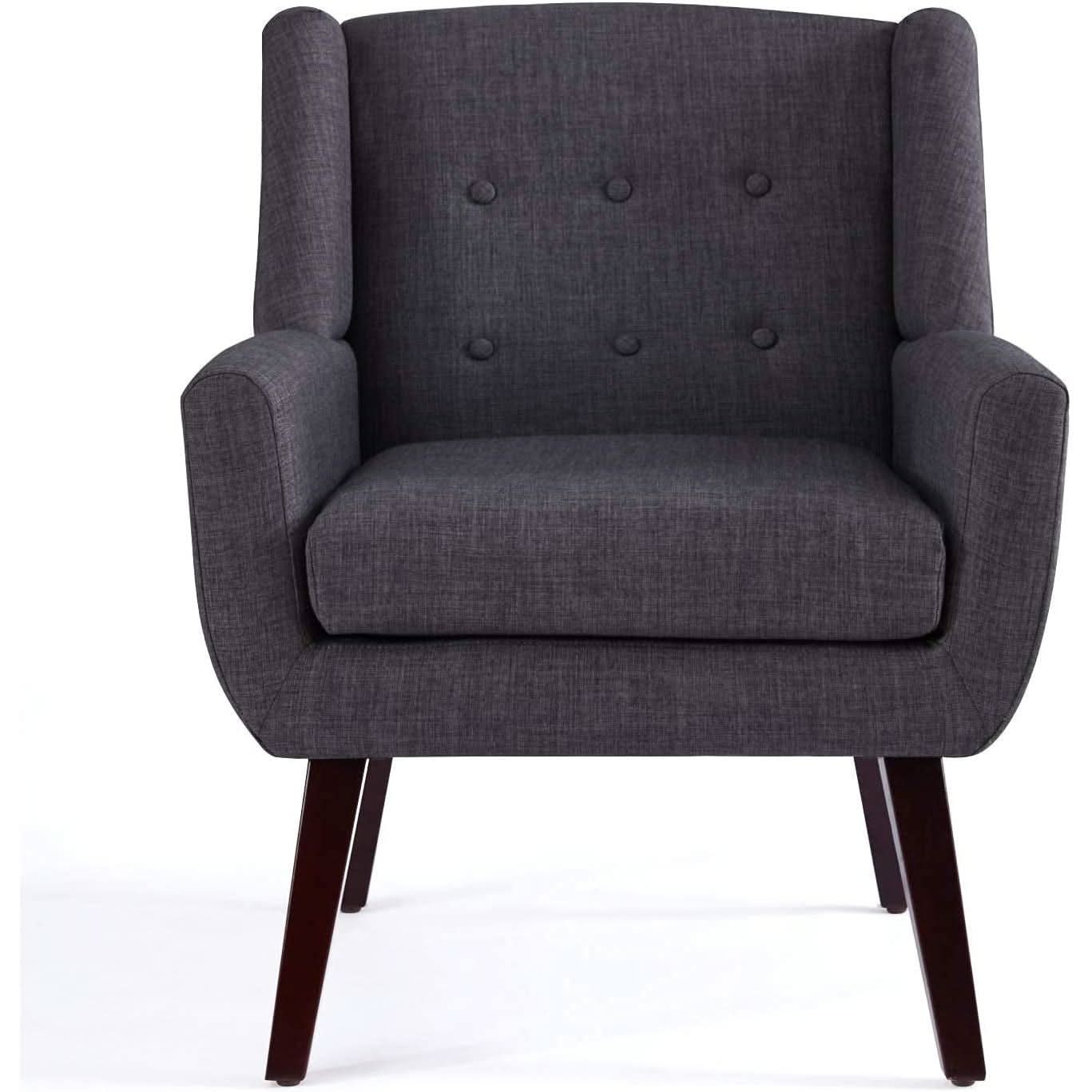 Grey Button Tufted Fabric Living Room Accent Chair-1