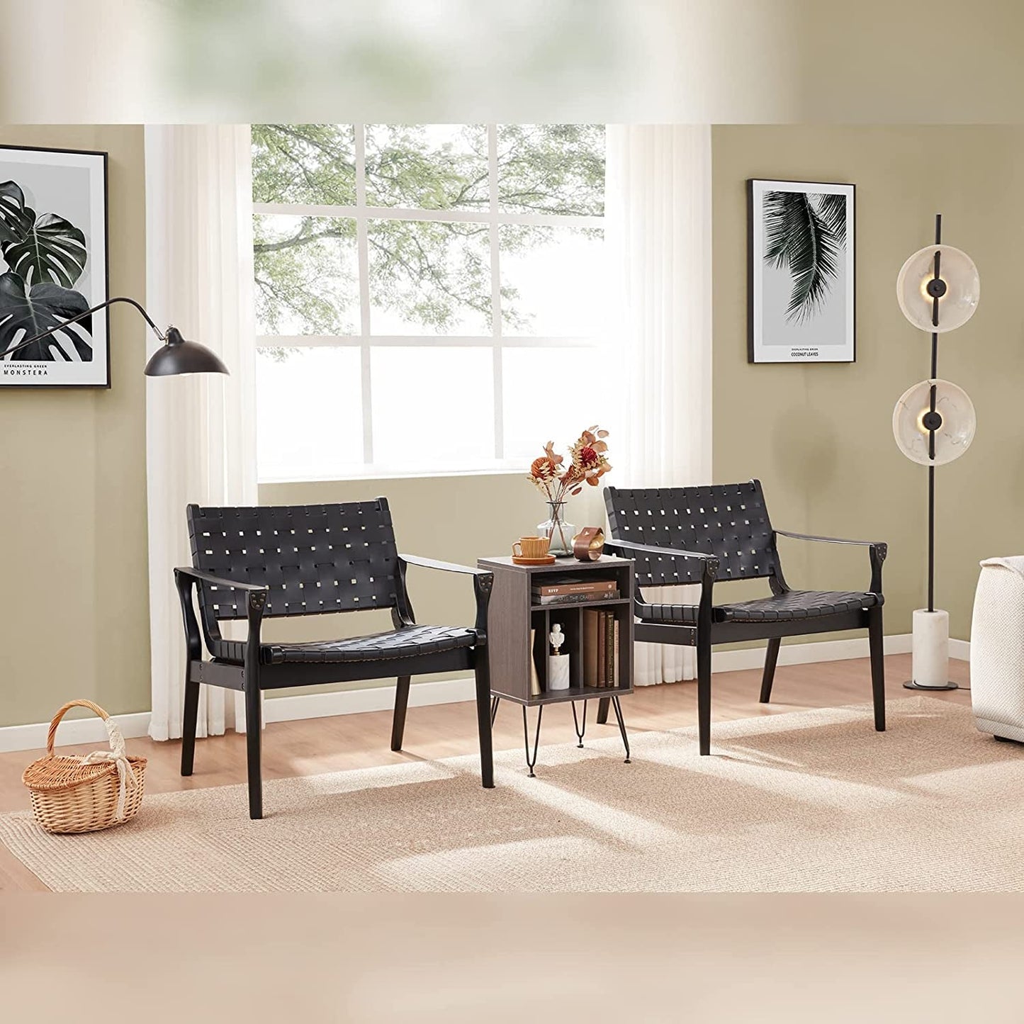 Scandinavische Gevlochten Leren Stoel Naturel Houten Frame