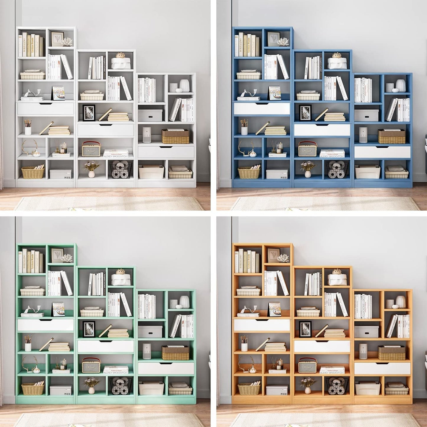Scandinavische Houten Boekenkast Helder Blauw 8 Vakken