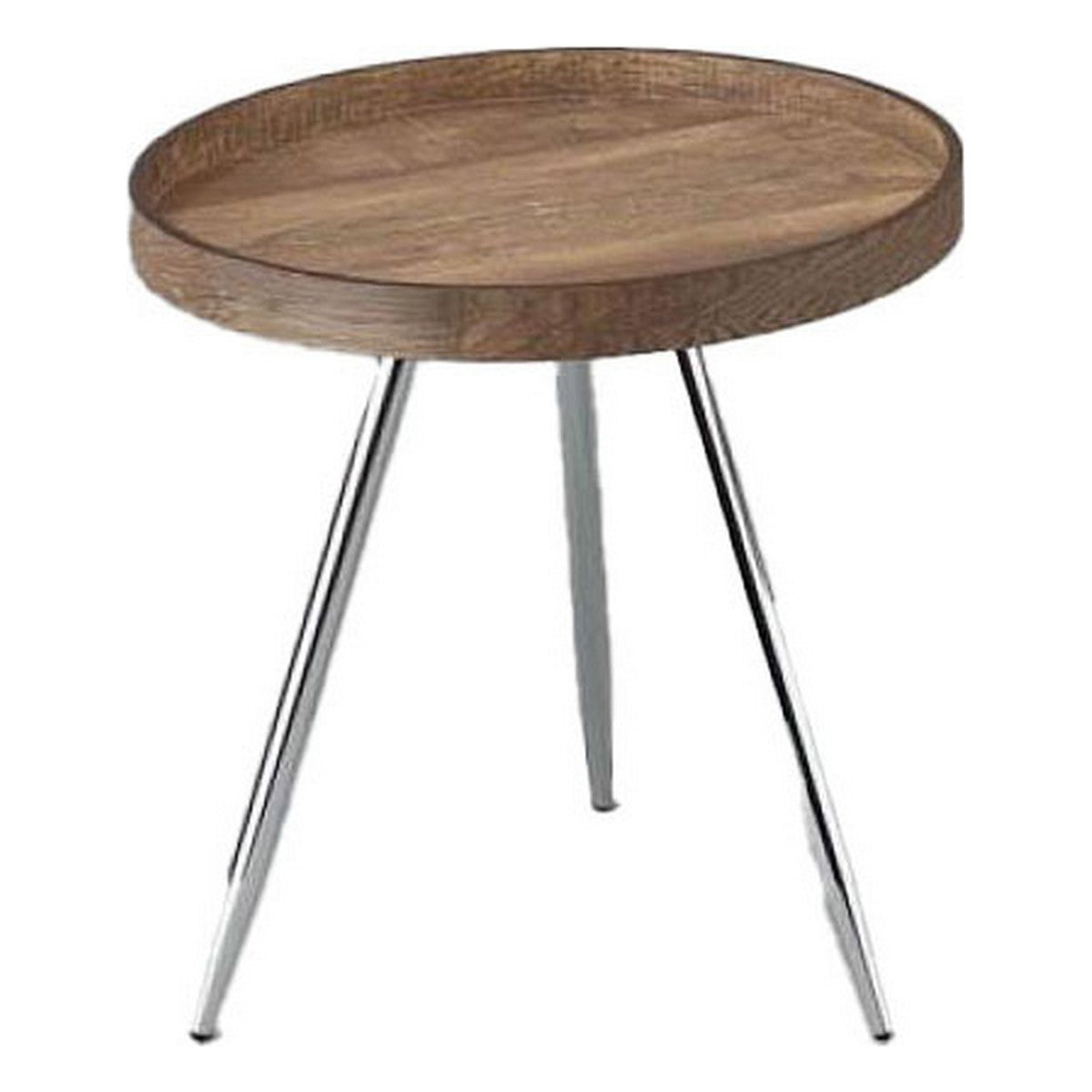 Ronde Bijzettafel | Staal & MDF | Zilver & Donkerbruin | Modern Scandinavisch