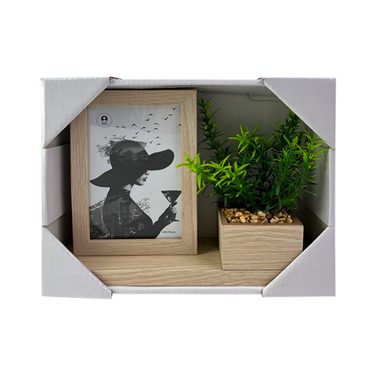 Fotolijst met plantje – Scandinavisch – naturel hout – 10x15 cm