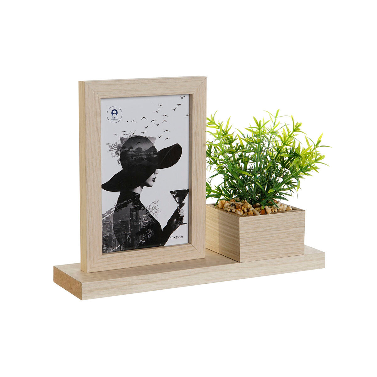 Fotolijst met plantje – Scandinavisch – naturel hout – 10x15 cm