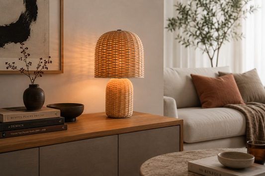 Rotan tafellamp – natuurlijke luxe sfeerverlichting