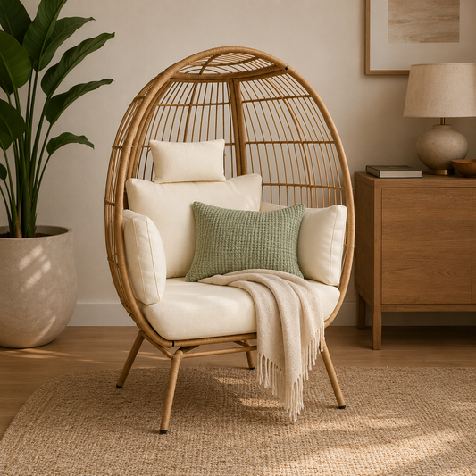Gevlochten Fauteuil met Kussen | Bohemien Scandinavisch