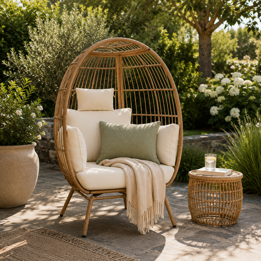 Gevlochten Fauteuil met Kussen | Bohemien Scandinavisch