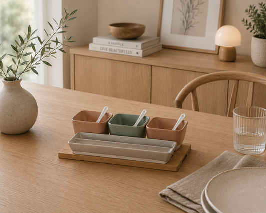 Hapjesset – porselein & bamboe – 8-delig – Scandinavisch design
