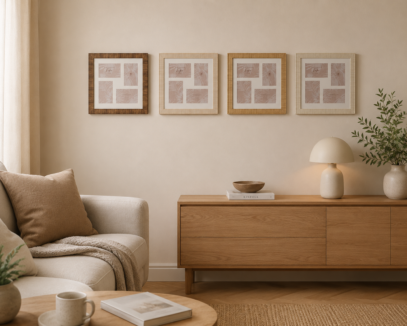 Fotolijsten set van 4 – Scandinavisch – naturel / beige – 38x38 cm