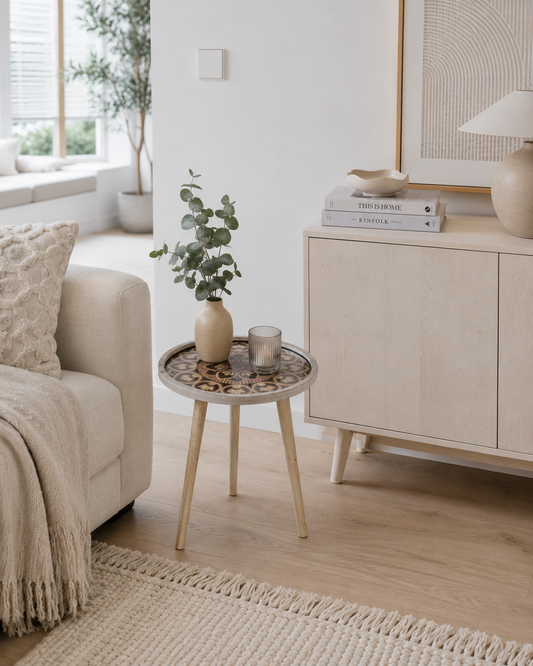 Ronde Bijzettafel | Naturel & Zwart | MDF Hout | Scandinavisch Design