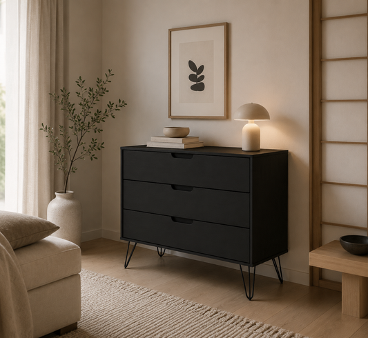 Moderne Scandinavische Ladekast 3 Lades Zwart Hout