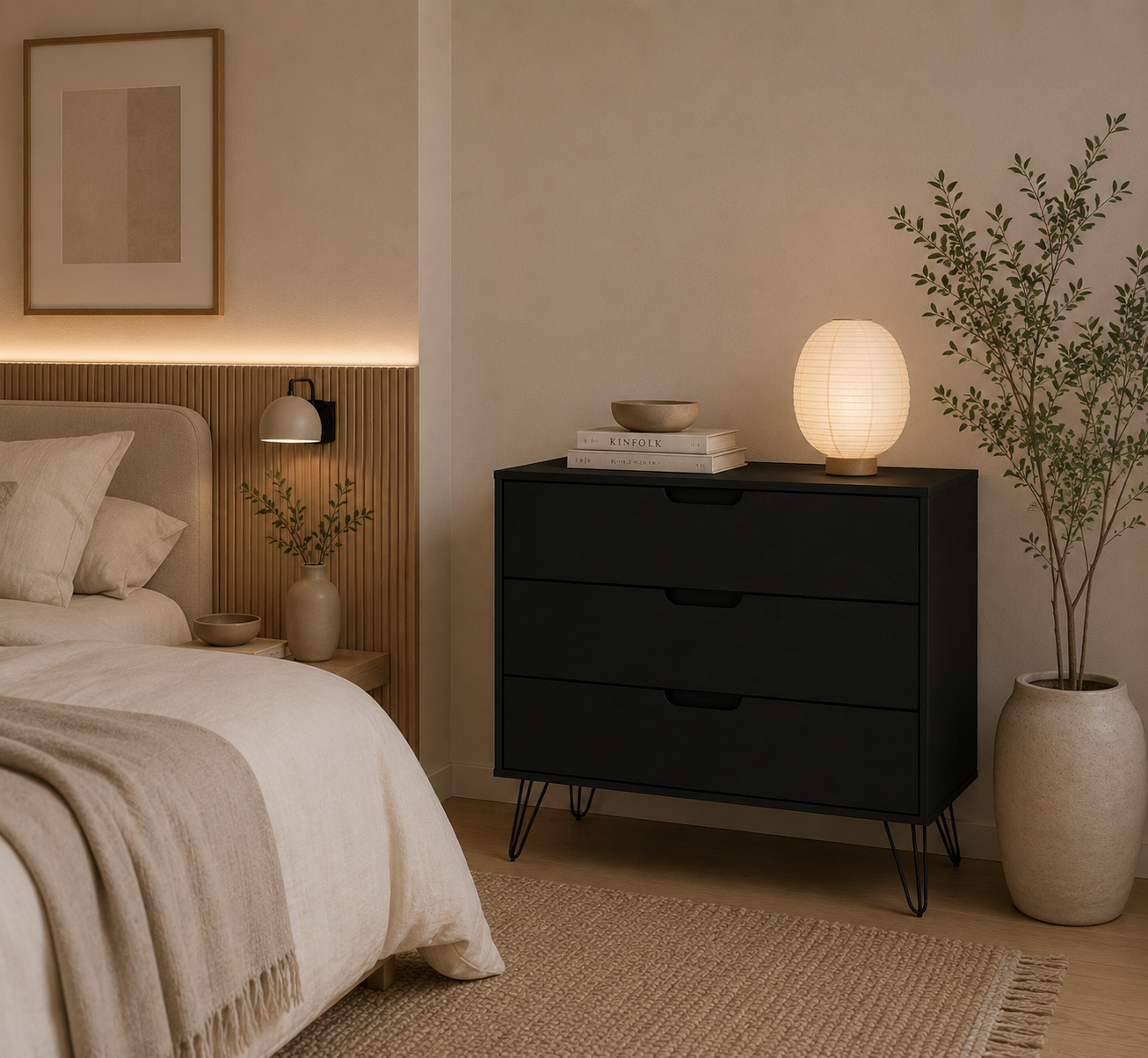 Moderne Scandinavische Ladekast 3 Lades Zwart Hout