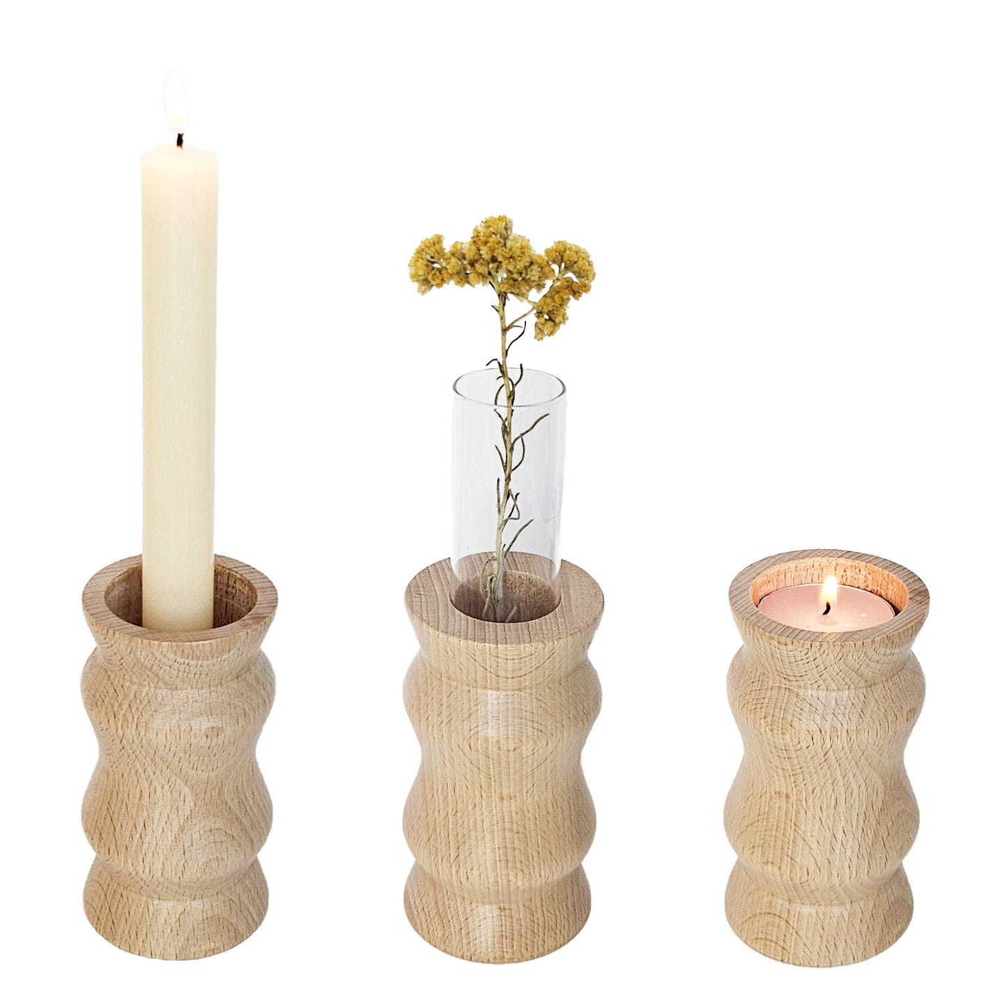 Vira 3-in-1 Kandelaar – Naturel Hout