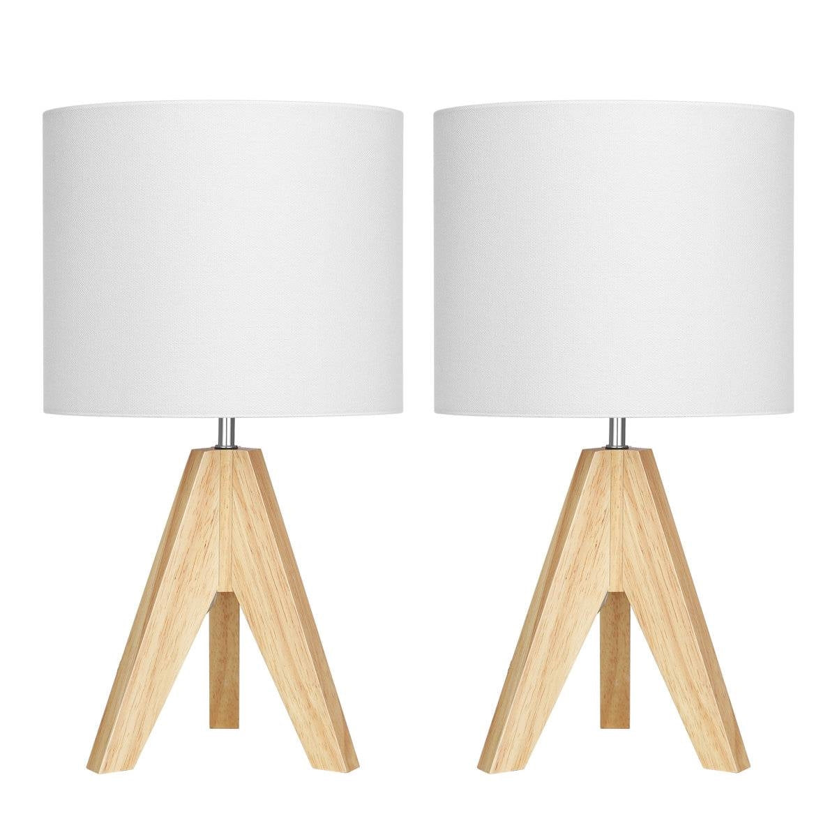 Set van 2 Scandinavische Driepoot Bureaulamp met Witte Linnen Kap
