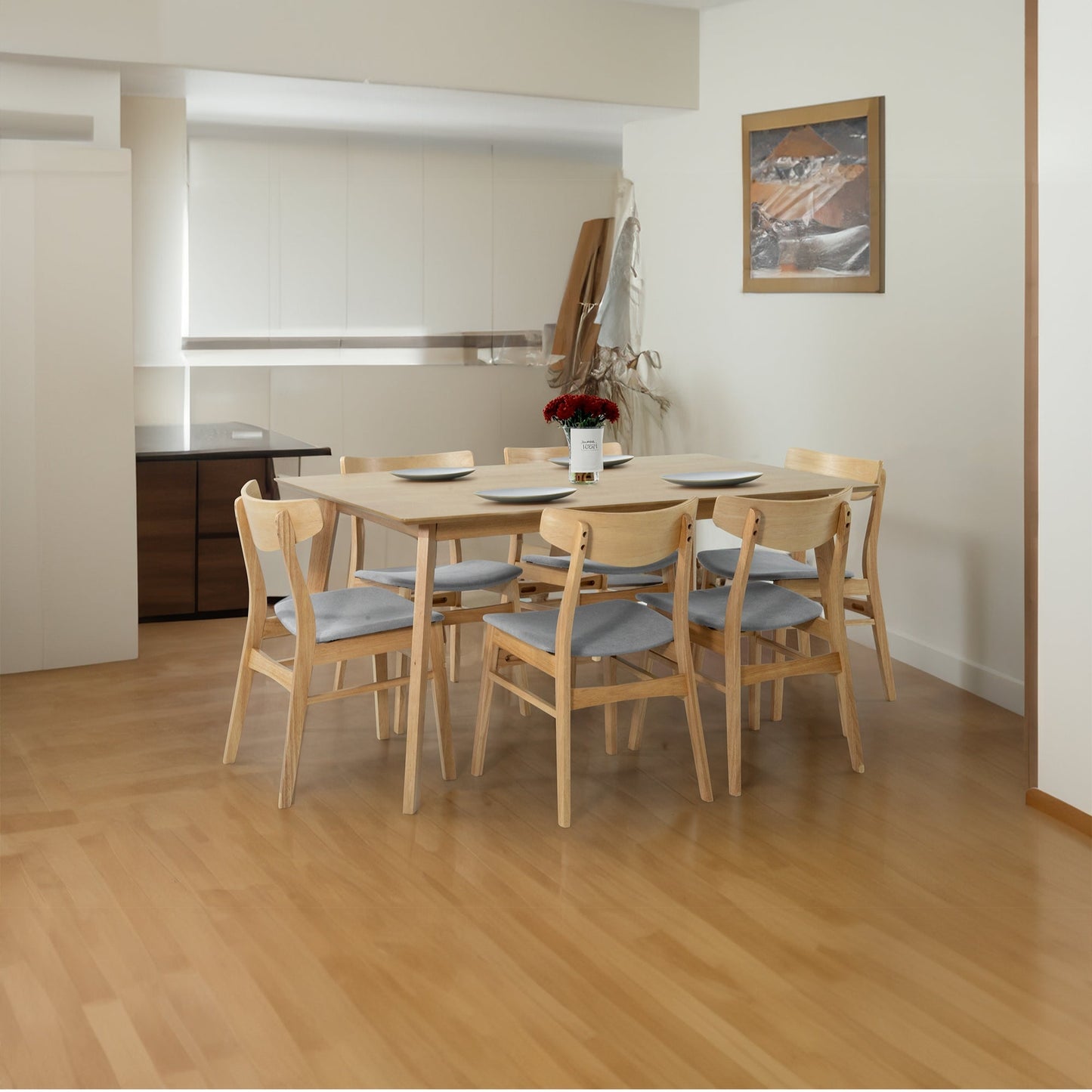 Scandinavische Eettafel 150cm Massief Rubberhout Naturel