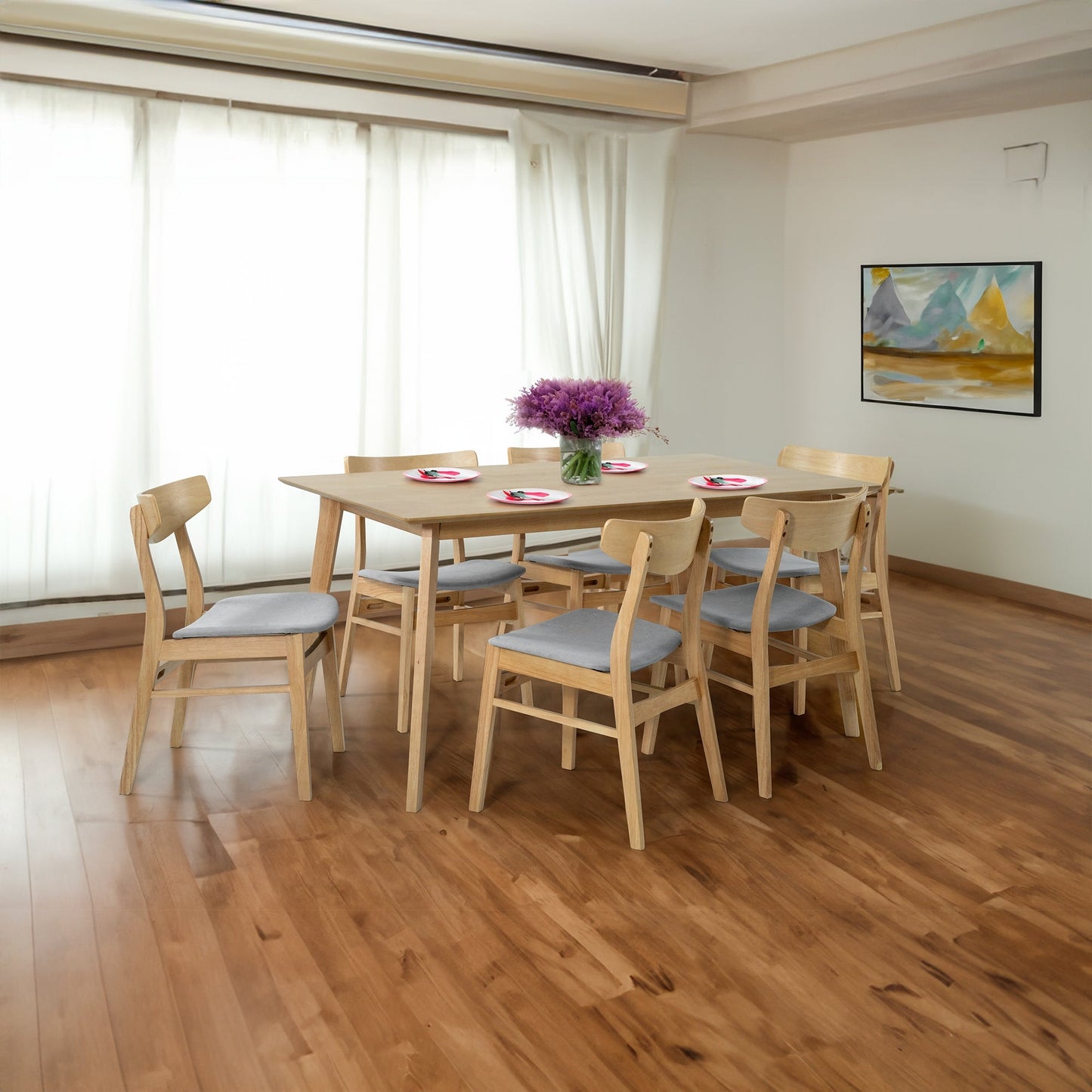 Scandinavische Eettafel 150cm Massief Rubberhout Naturel