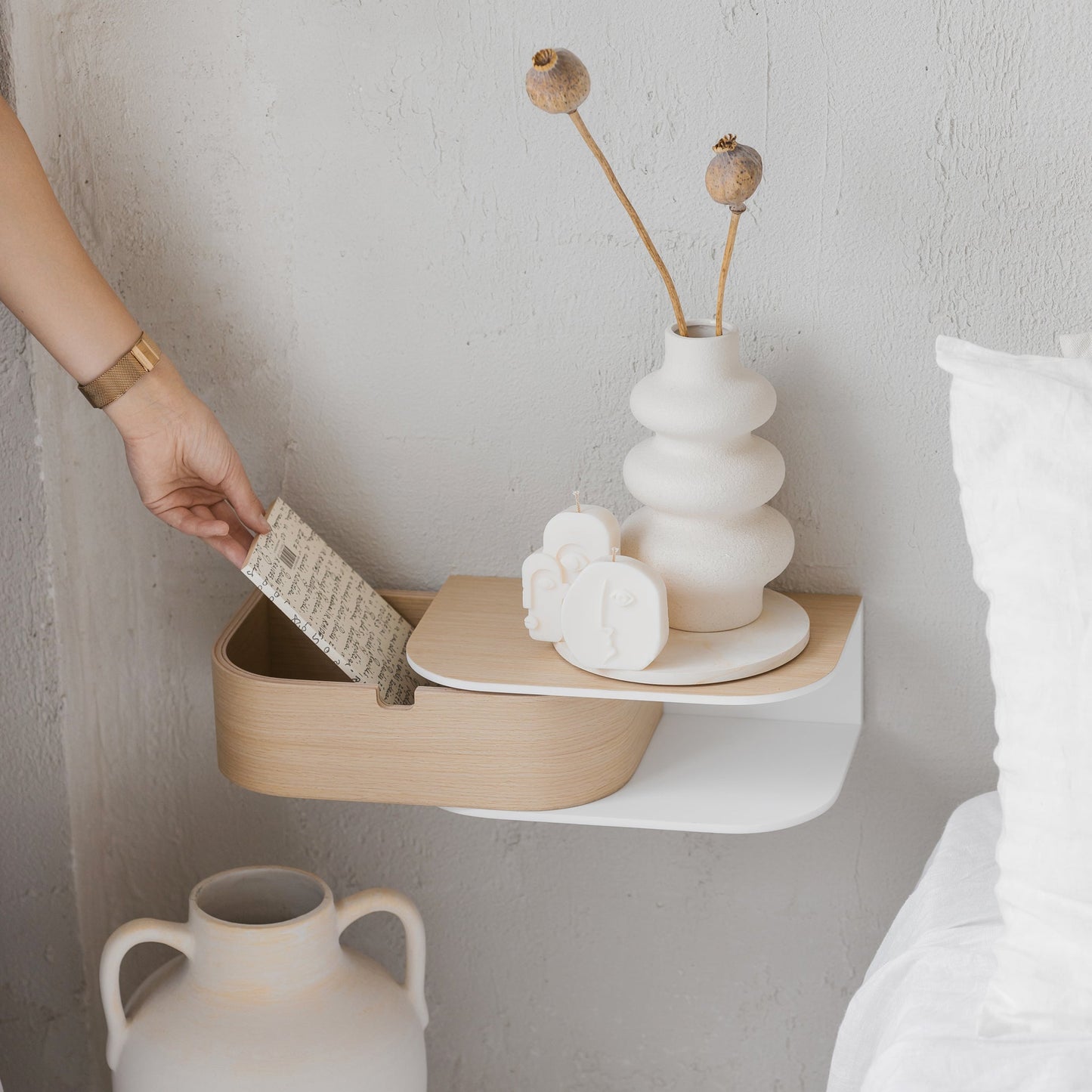 Zwevend Houten Nachtkastje met Lade Scandinavisch