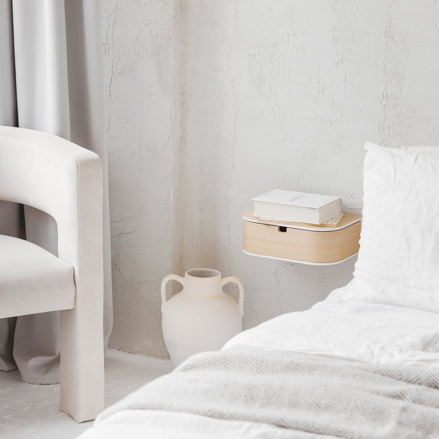 Zwevend Houten Nachtkastje met Lade Scandinavisch