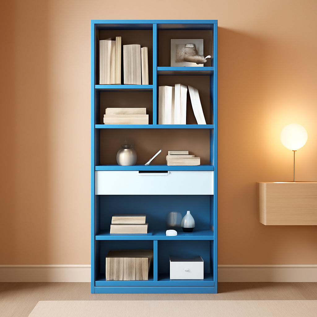 Scandinavische Houten Boekenkast Helder Blauw 8 Vakken