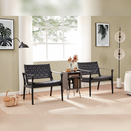 Scandinavische Gevlochten Leren Stoel Naturel Houten Frame