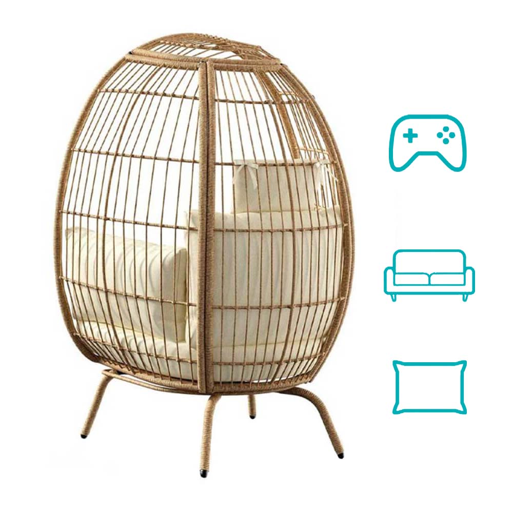 Gevlochten Fauteuil met Kussen | Bohemien Scandinavisch