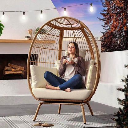 Gevlochten Fauteuil met Kussen | Bohemien Scandinavisch