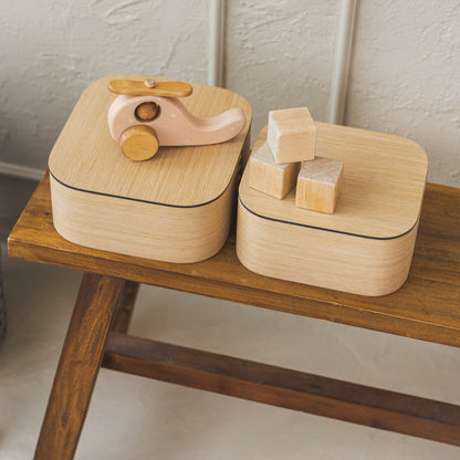 Set van 2 Houten Opbergdozen met Deksel | Naturel Eiken