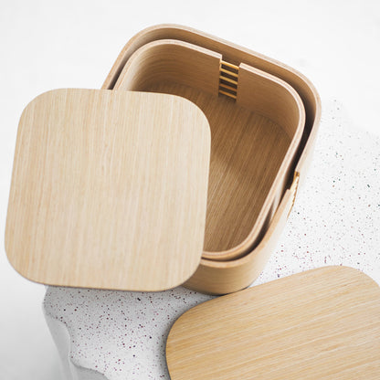 Set van 2 Houten Opbergdozen met Deksel | Naturel Eiken