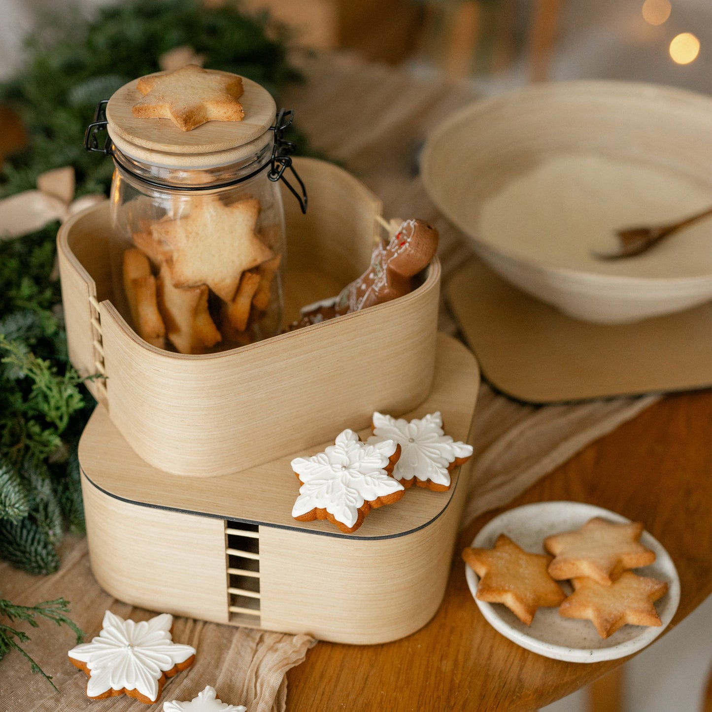 Set van 2 Houten Opbergdozen met Deksel | Naturel Eiken