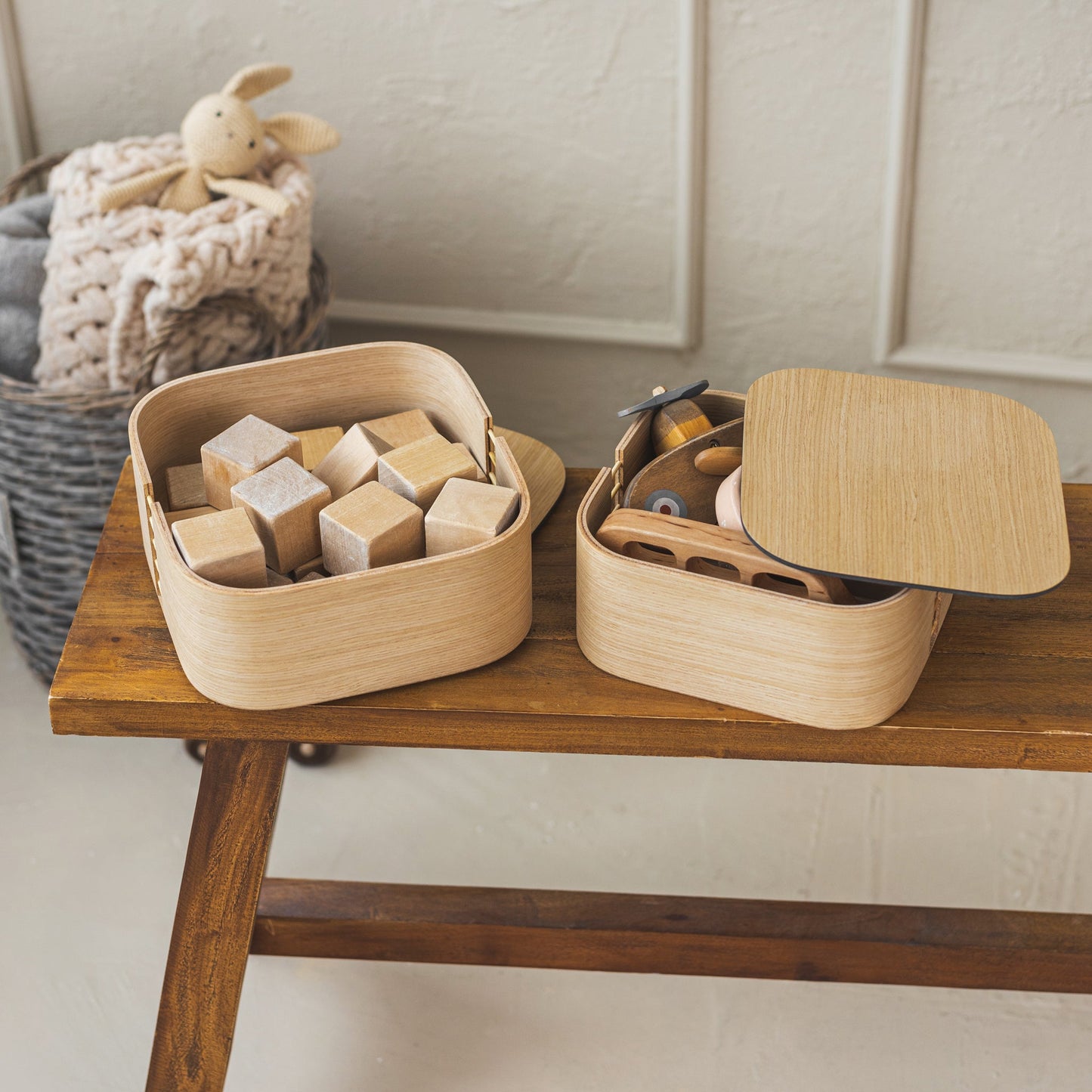 Set van 2 Houten Opbergdozen met Deksel | Naturel Eiken