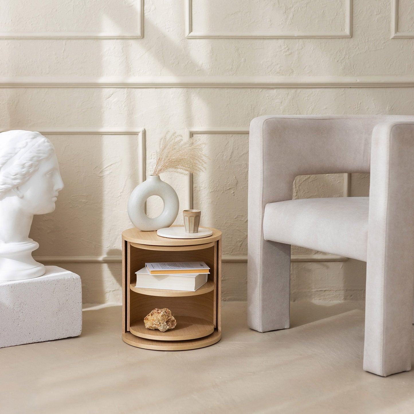 Ronde Draaibare Houten Organizer | Bijzettafel | Nachtkastje