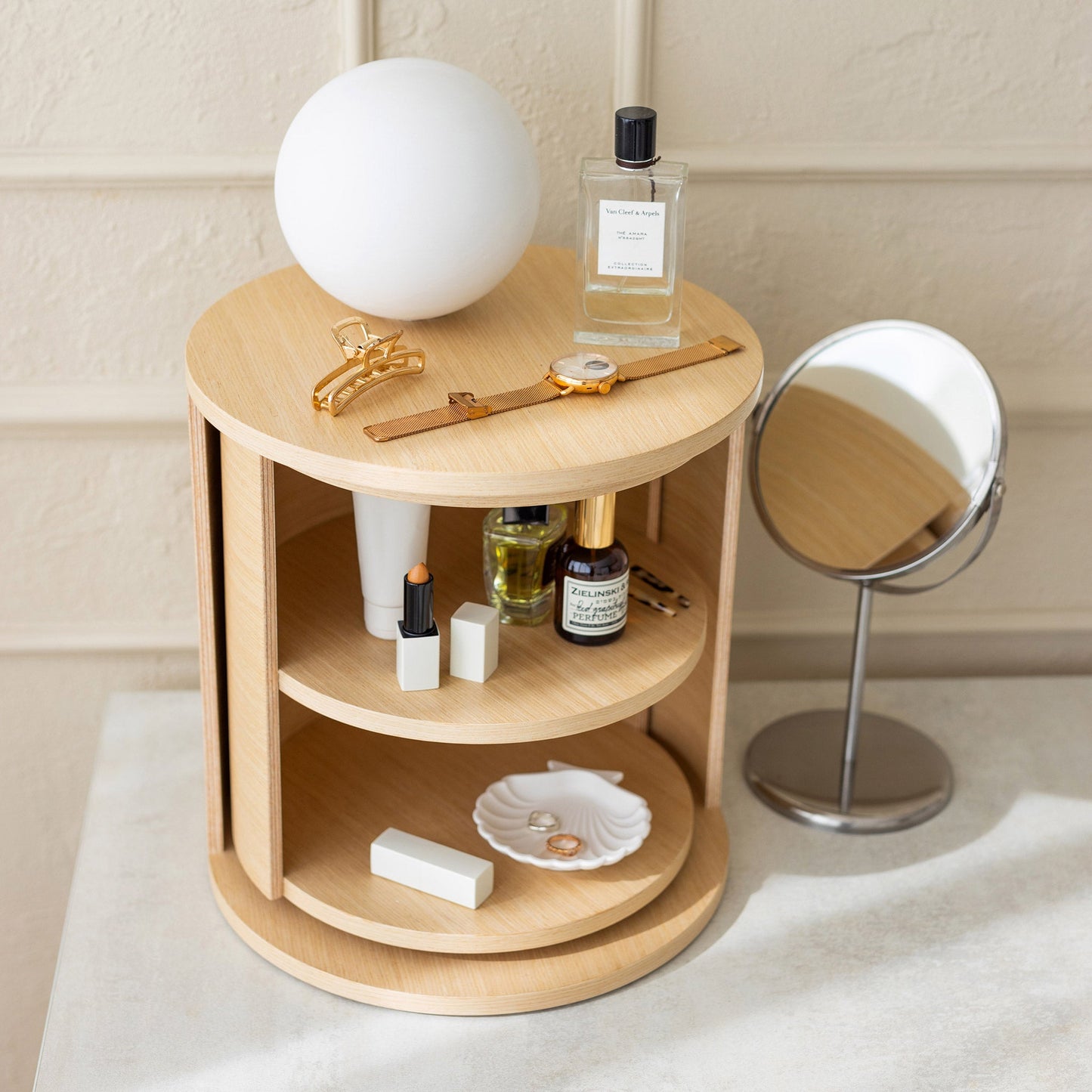 Ronde Draaibare Houten Organizer | Bijzettafel | Nachtkastje