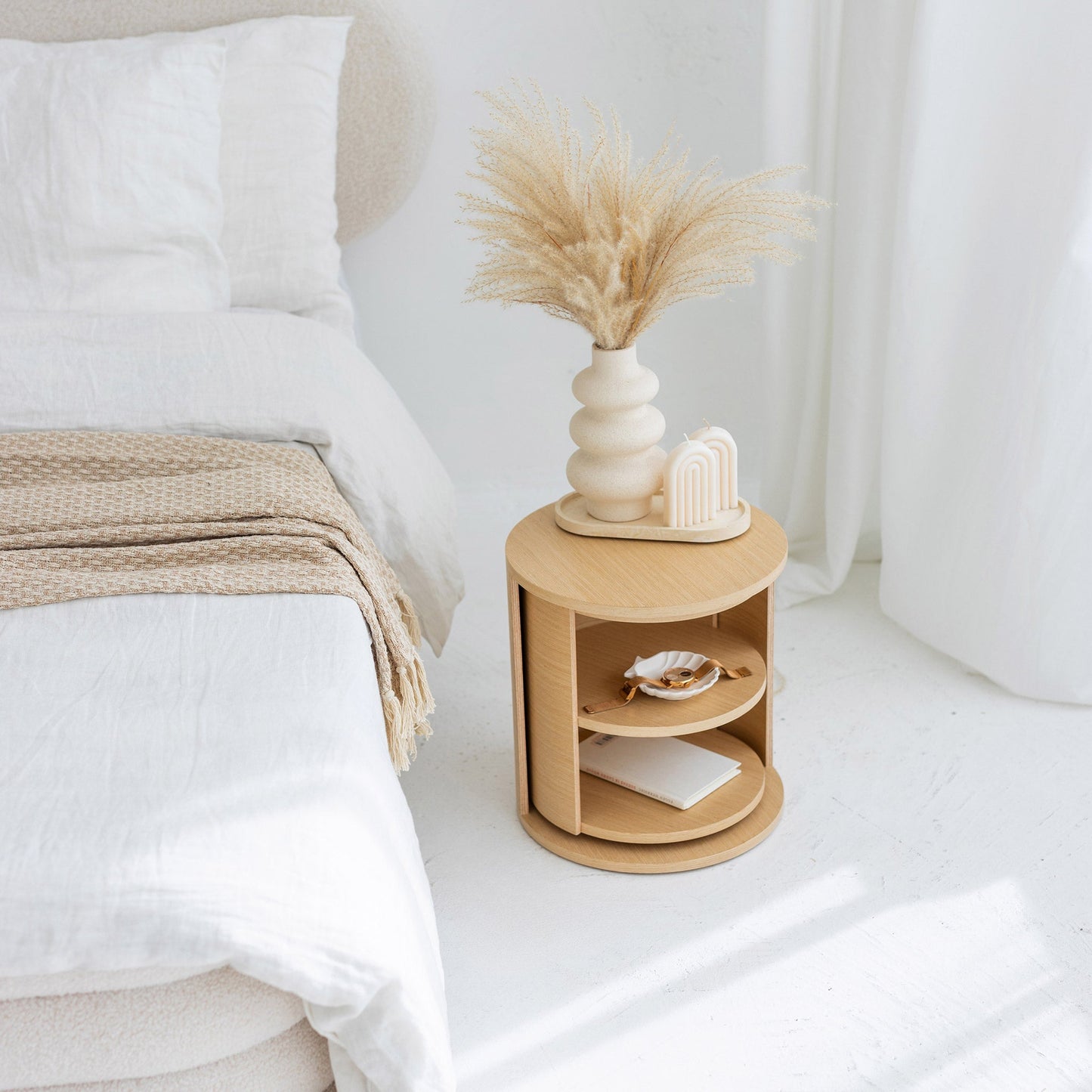 Ronde Draaibare Houten Organizer | Bijzettafel | Nachtkastje