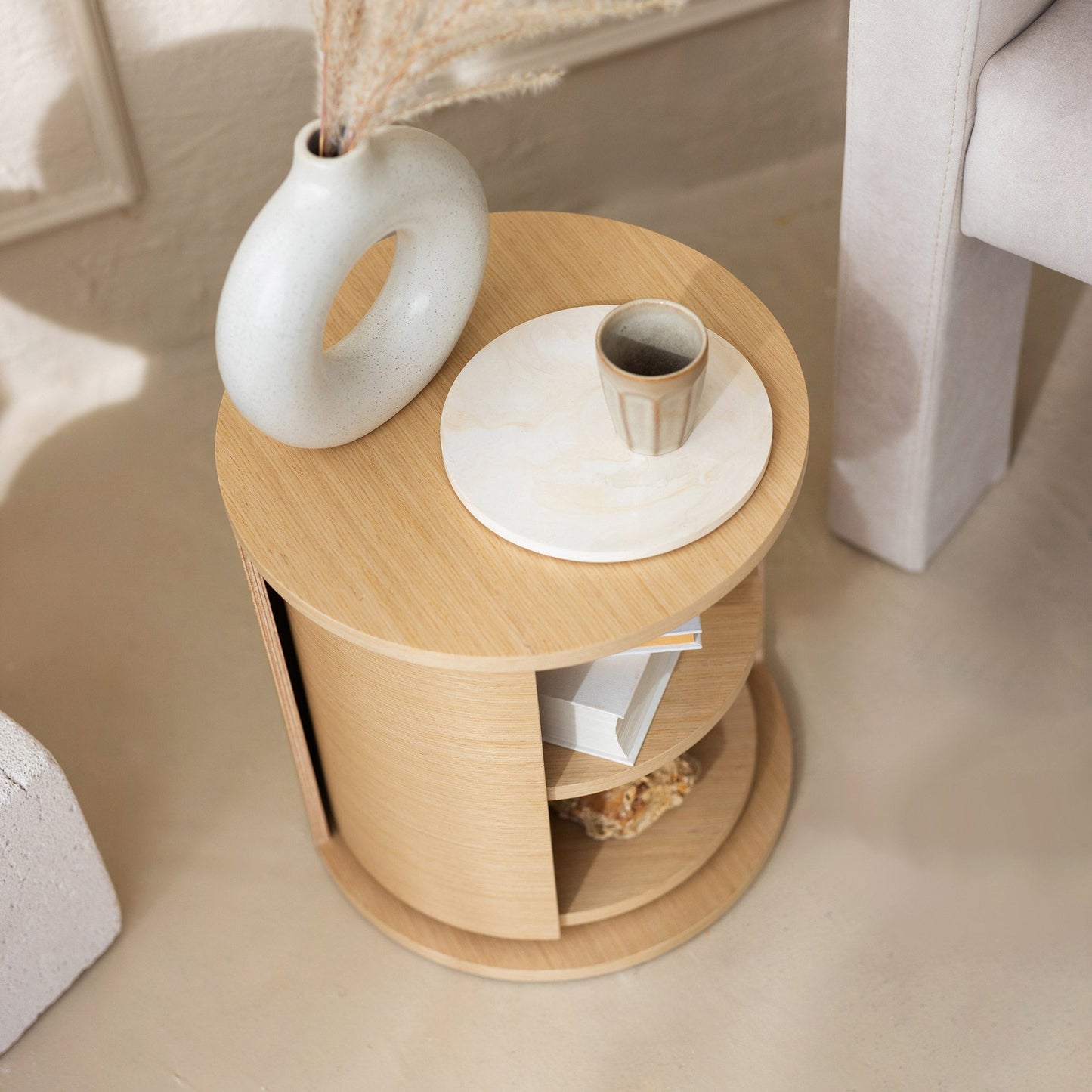 Ronde Draaibare Houten Organizer | Bijzettafel | Nachtkastje